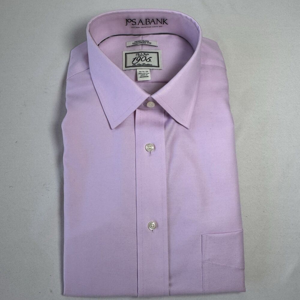 NWT Jos A Bank 1905 Dress Shirt Pink Non Iron Tailored Fit 16.5 33 Cotton Career